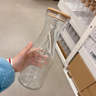 家用果汁酸梅汁瓶凉白开水玻璃壶防尘带盖牛奶瓶餐厅柠檬冷饮水壶