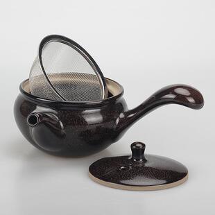 好用陶瓷天目釉侧把茶壶单个大口径带过滤网功夫茶具泡茶器不烫手