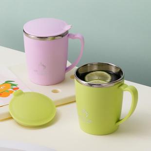 水杯女生高颜值随手咖啡杯不锈钢防摔带盖子男生牛奶杯宿舍喝水杯