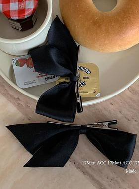 17mart发饰甜美复古气质黑色缎面蝴蝶结发夹简约发卡鸭嘴夹