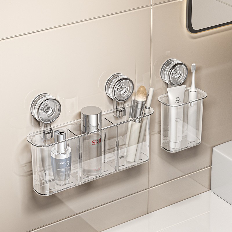 吸盘化妆品收纳盒高级感轻奢浴室卫生间壁挂免打孔牙膏牙刷置物架