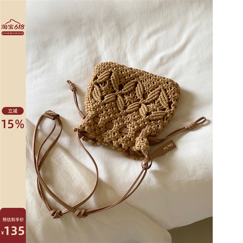 南风 麻屋小镇水桶包包女春夏休闲小众编织包单肩斜挎包