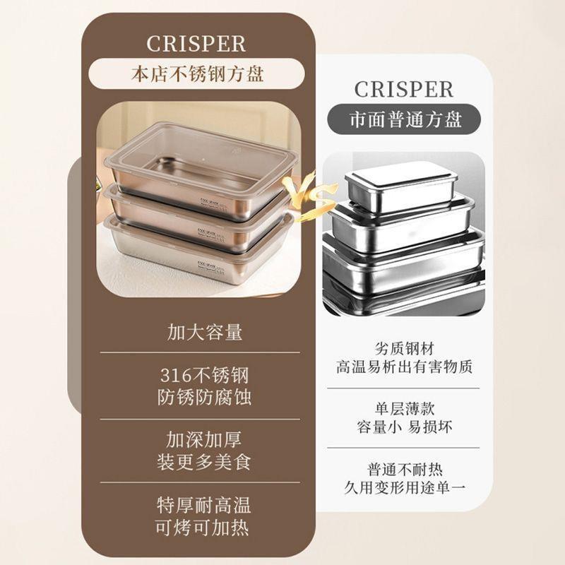 316不锈钢带盖果盘方盘备菜展示盘商用家用平底盘摆摊保鲜托盘