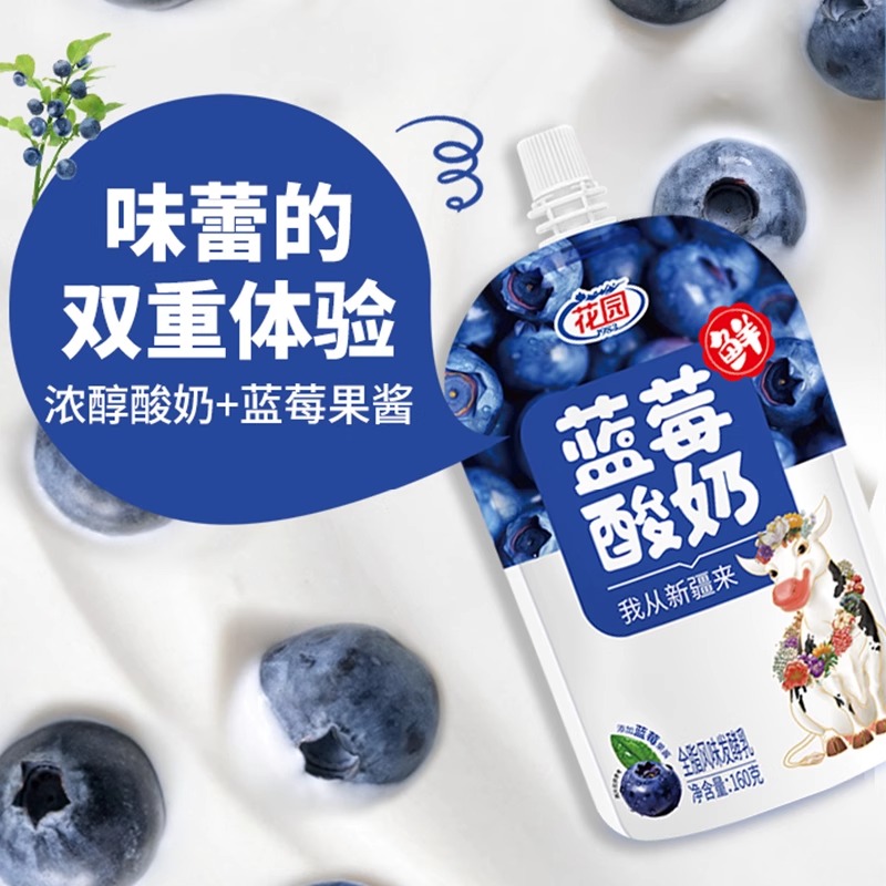 花园蓝莓浓缩酸奶160g*12袋酸奶全脂风味发酵乳花园酸奶新疆酸奶