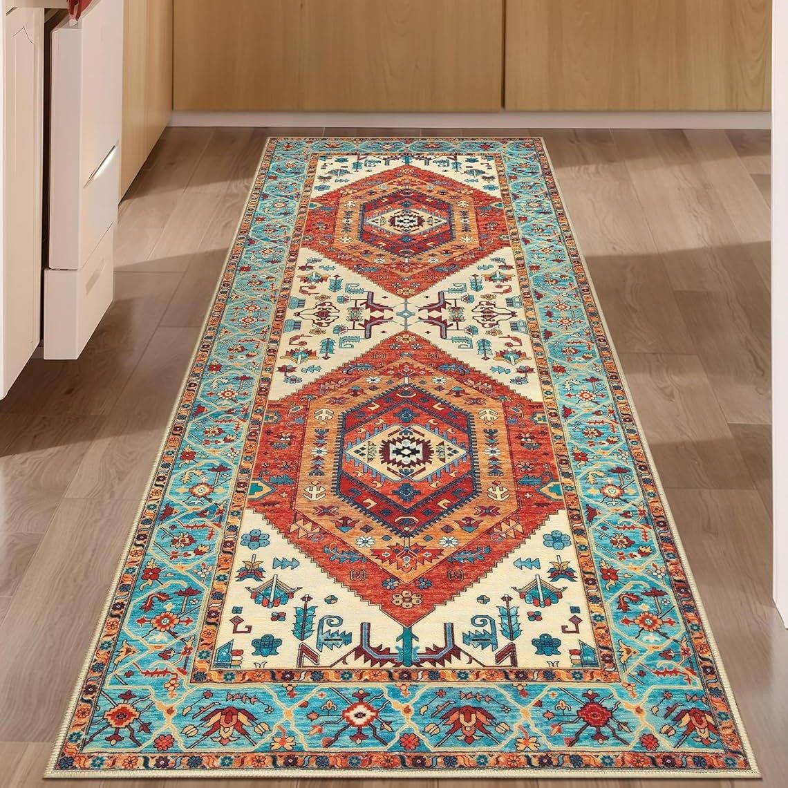 跨境出口东南亚跨境波斯复古走廊毯家用客厅防滑耐磨地毯卧室耐脏