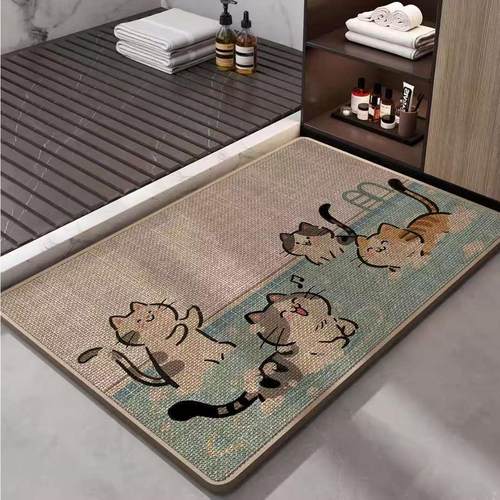 Cratejoy吸水地垫浴室贴标亚麻加厚代发简约temu地毯脚垫浴室防滑