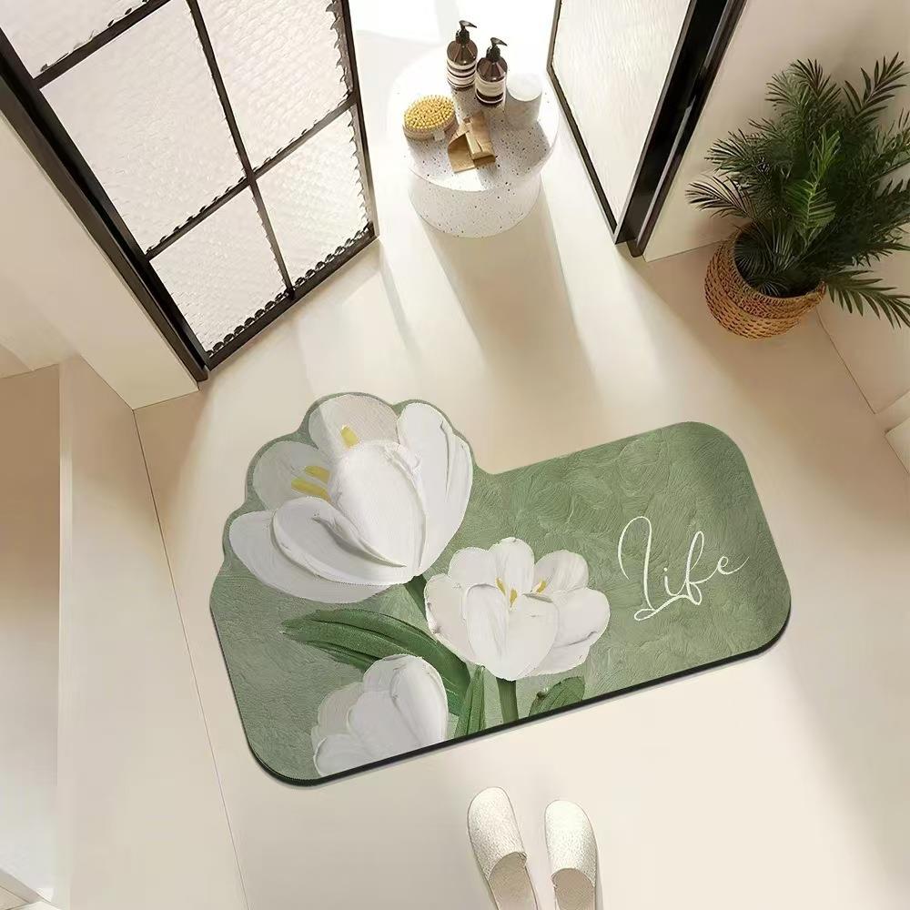 Qoo10家用花朵摔速干防吸水卫生间异形耐脏硅藻防滑地垫脚垫泥垫