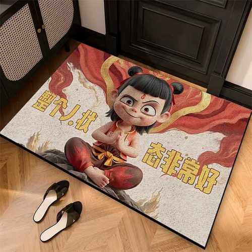 日本大门口地垫打理哪吒可脚垫耐脏卡通易入户门pvc裁剪脚垫丝圈