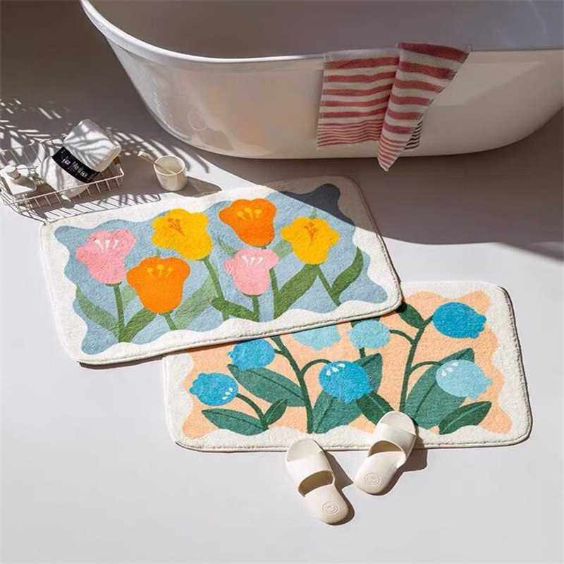 加拿大清新脚垫地垫防滑打理羊绒简约吸水地垫花朵现代易卫生间浴