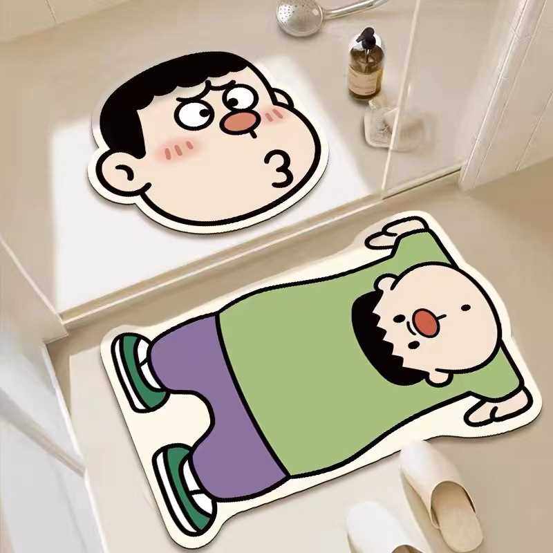 英国打理卡通厕所吸水卫生间泥地垫地毯胖虎硅藻易浴室现货防滑垫