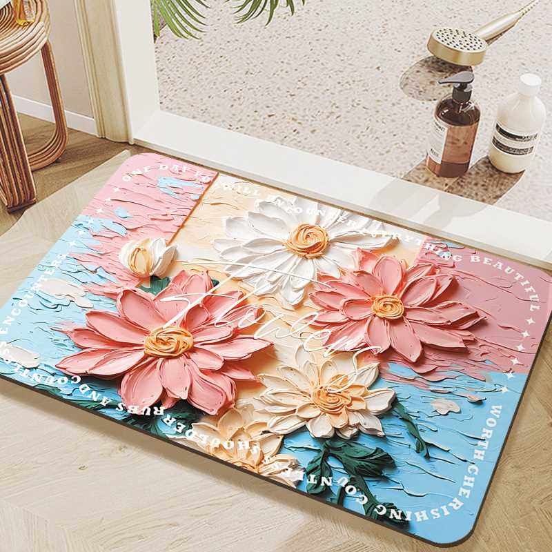 Trade Me小花垫防滑地垫速干家用吸水浴室裸眼3D脚垫硅藻泥地厕所