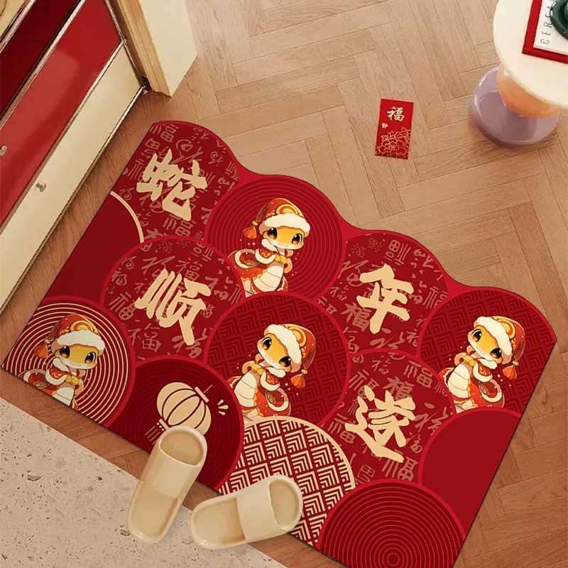 亚马逊新年耐脏防滑红色家用垫地垫水晶喜庆代发绒地玄关脚垫垫入