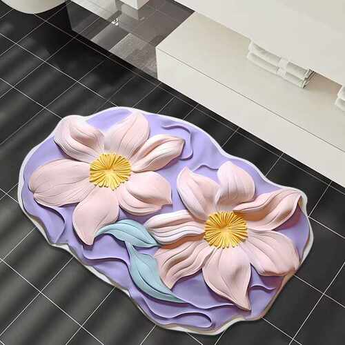 Flipkart浴室门口地垫家用脚垫软垫花朵垫装饰泥3d视觉硅藻异形吸