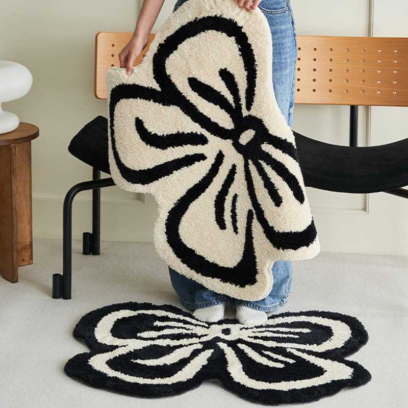 Trade Me羊绒感柔软卧室美式床边易家用毛绒蝴蝶结打理脚垫吸水地