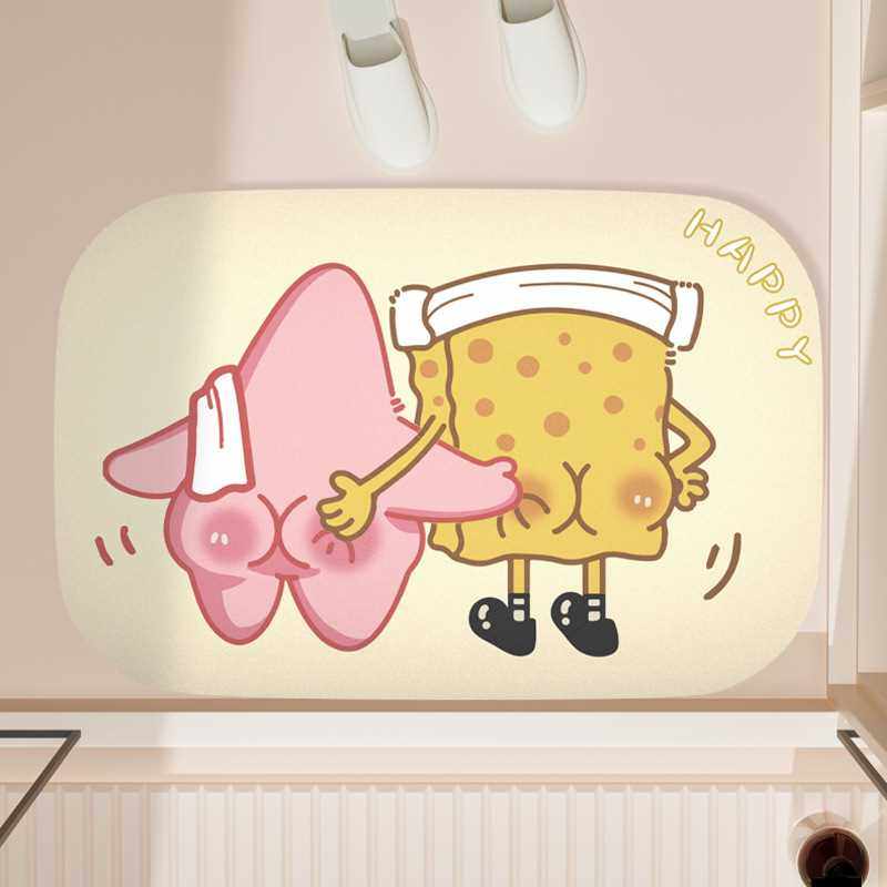 ebay卫浴间卡通租房防滑吸水可爱女生厕所垫脚垫耐脏垫泥硅藻门速