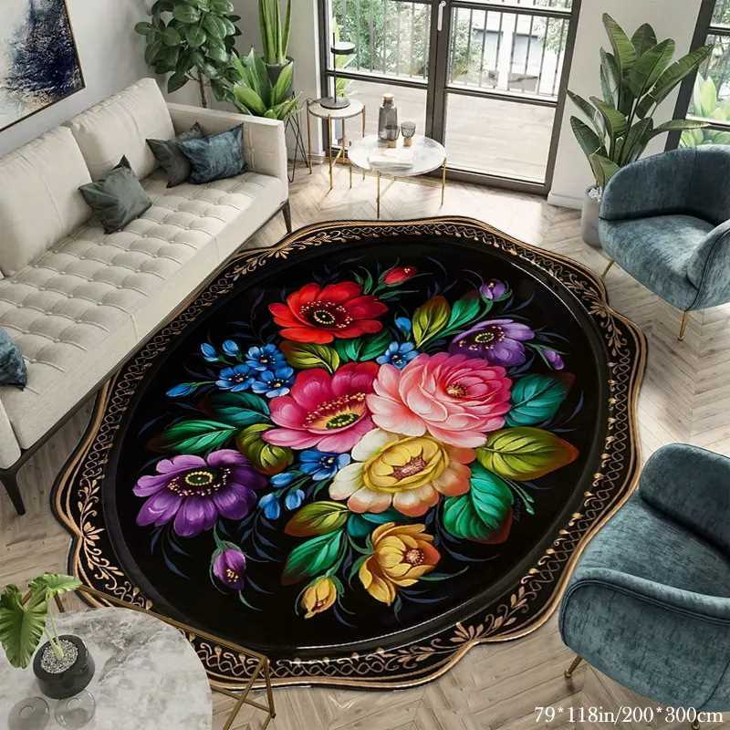 复古客厅满铺不规则舒适易地毯打理花卉代发家用装饰跨境地毯卧室