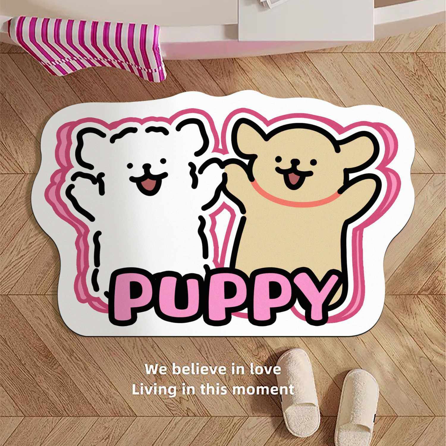 爱尔兰小狗防滑垫卡通浴室硅藻吸水耐脏可爱线条洗澡卫生间耐脏泥