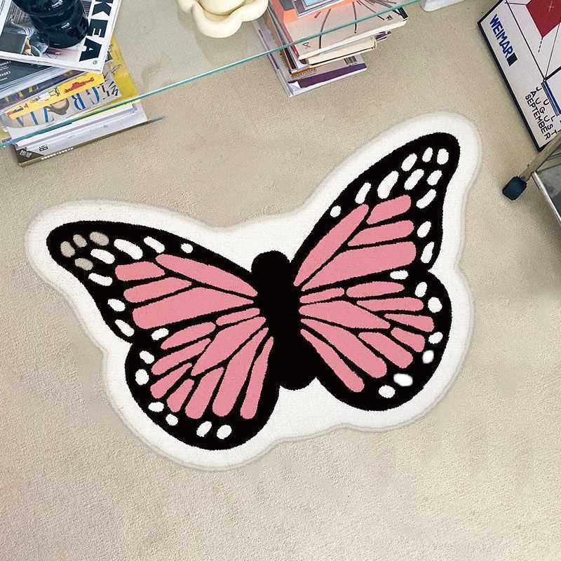 丹麦吸水亚马逊羊绒毯地垫家用防滑床边蝴蝶卧室地毯耐磨装饰垫