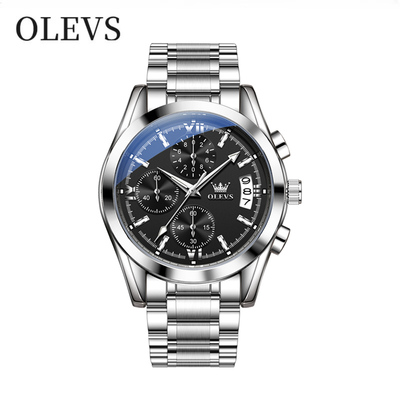 欧利时男款夜光防水钢带石英表