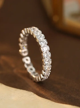 s925银精致超闪满钻戒指女轻奢高级感排钻开口指戒女友礼物