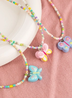 多巴胺彩色串珠糖果色项链2025新款颈链女夏季甜美气质锁骨链