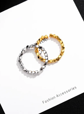 s925银不规则碎银子戒指女个性小众素圈指戒开口可调节