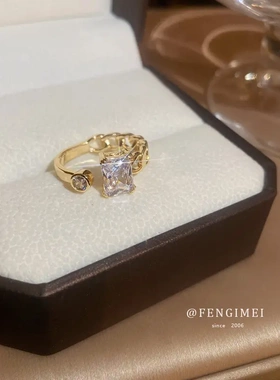 韩国气质镶钻锆石几何开口戒指轻奢小众时尚食指戒网红百搭手饰女