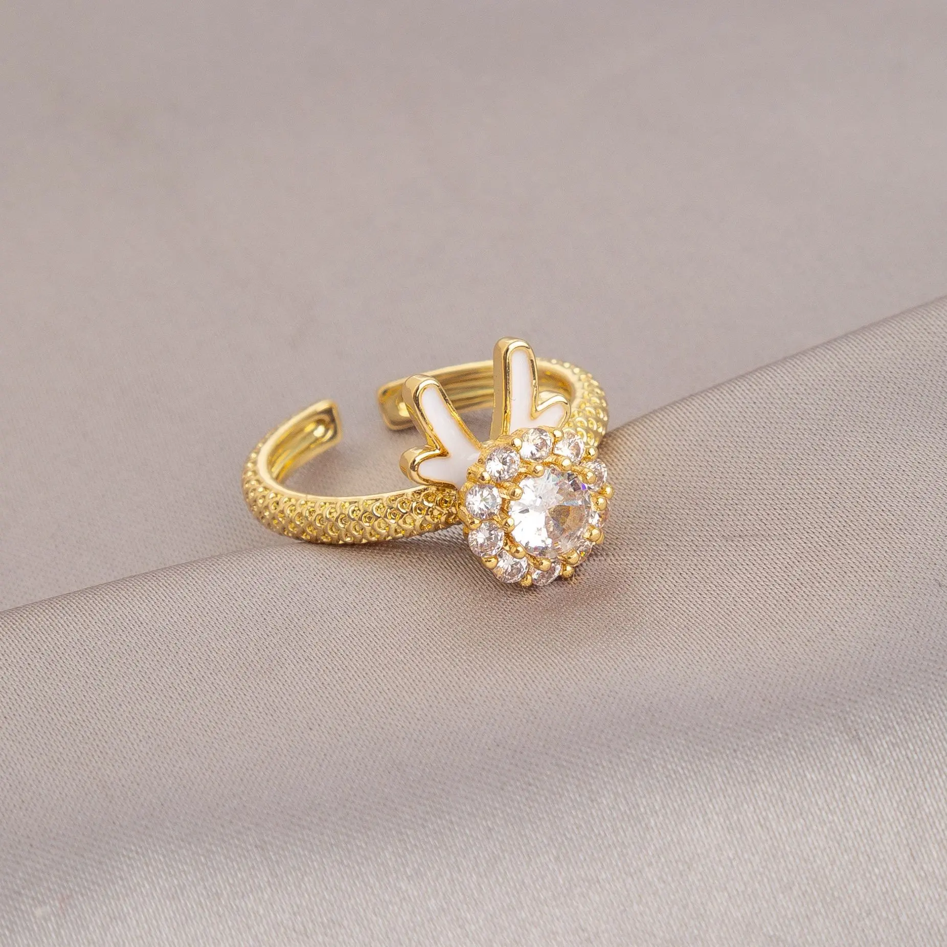 会旋转的龙形锆石金色戒指女小众设计高级可调节本命年生肖龙指环