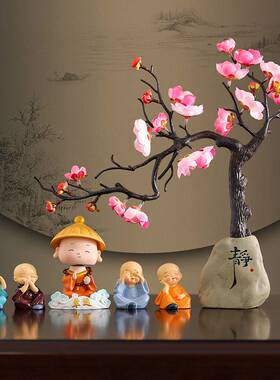 新款草帽和尚琴棋书画茶桌摆件茶宠配件装饰茶台茶几办公室小摆设