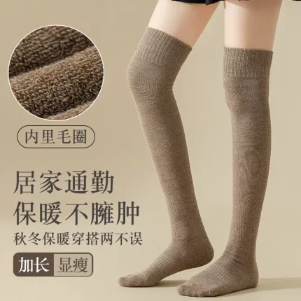 毛圈袜子女秋冬款长筒袜加绒加厚护膝长袜告别寒腿冬季保暖过膝袜