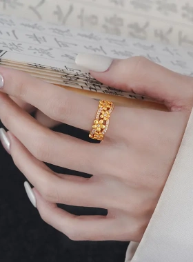 2025新款爆款富贵小金花轻奢精致戒指古法高级感花丝桂花指环