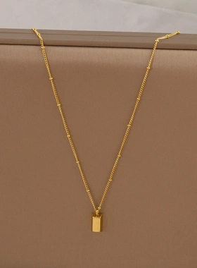 不掉色钛钢小金砖项链女2025新款简约轻奢小众高级感小方块锁骨链