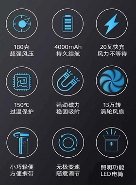 led手电jetfan风扇手持13万转高速洗车车载户外除尘充电