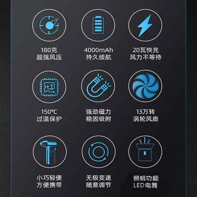 led手电jetfan风扇手持13万转高速洗车车载户外除尘充电