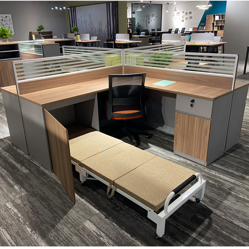 办公桌带午休床员工桌椅组合带z床的工位屏风办公室桌子折叠床定