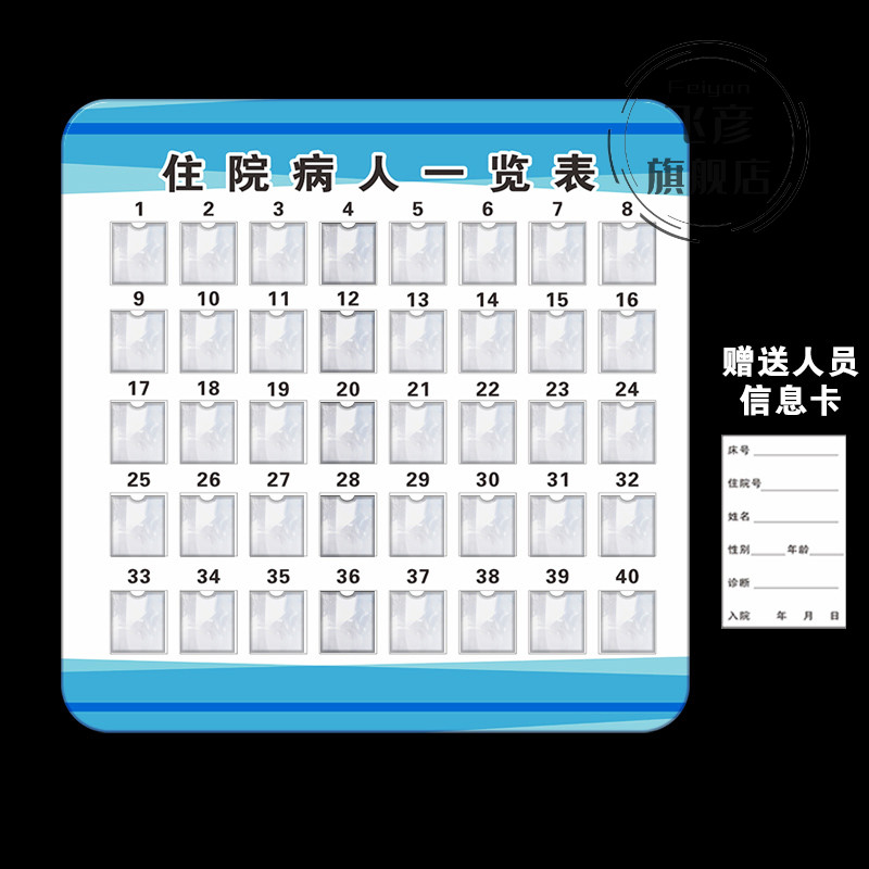 医院住院a病人一览表公示栏住院患者病人登记卡信息卡片亚克力标