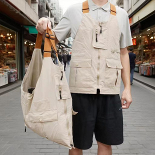 户外工装马甲背心男女款清凉面料机能马甲包两用可变挎包钓鱼背心