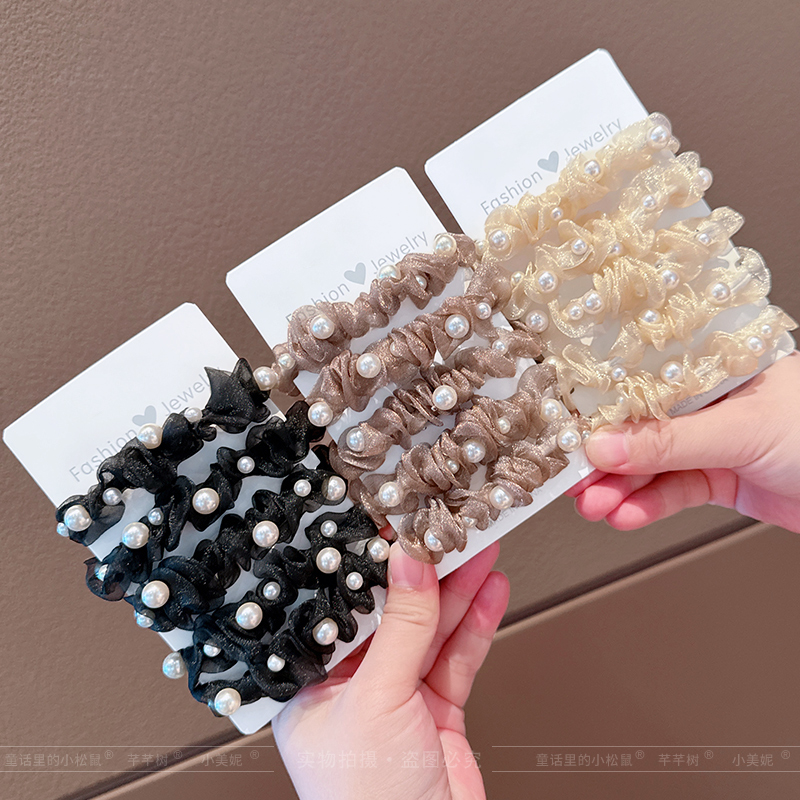 儿童珍珠网纱大肠圈公主简约头绳