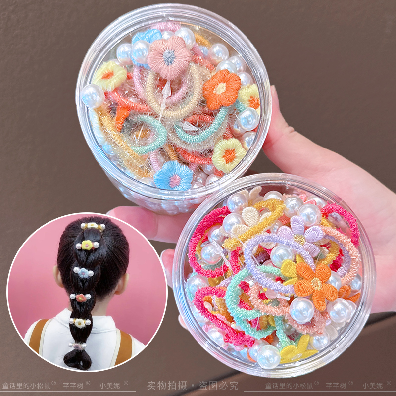 儿童珍珠发圈小花头绳高马尾发饰