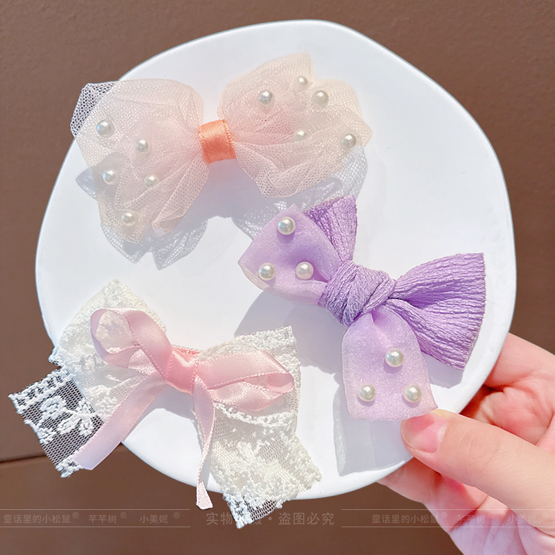 儿童蝴蝶结发夹蕾丝发卡甜美发饰