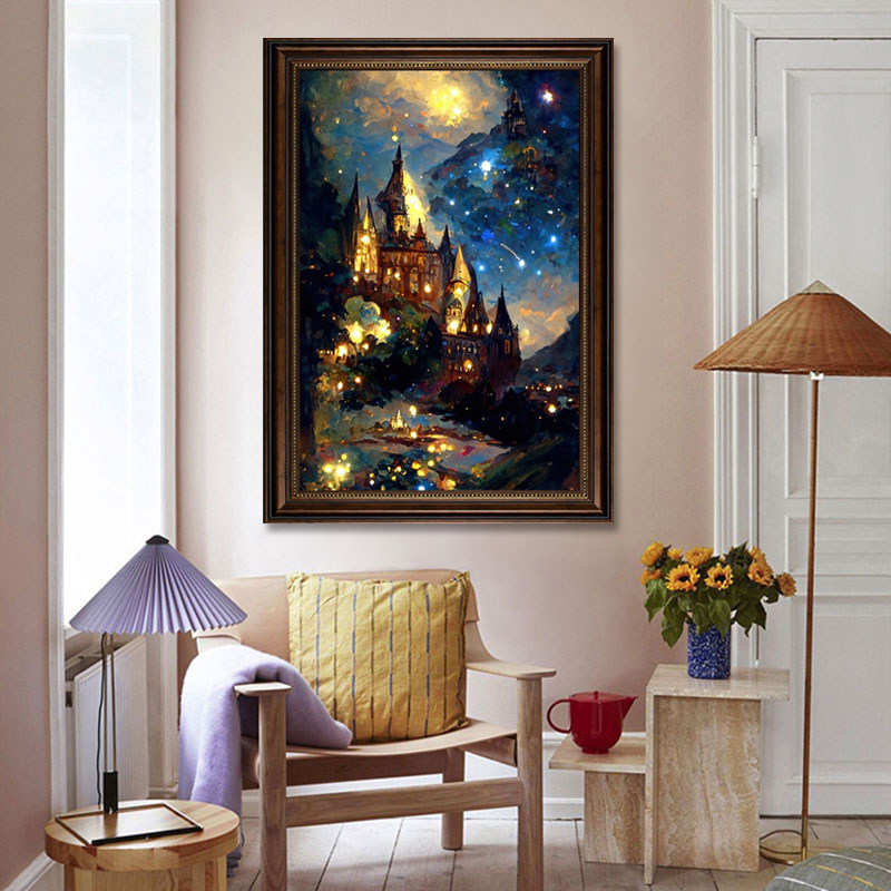 复古城堡装饰画客厅沙发背景墙挂画中古风卧室床头餐厅奶油风壁画