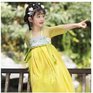 六一儿童汉服演出服上春山舞蹈服胭脂妆阳春三月古典舞桃花笑表演