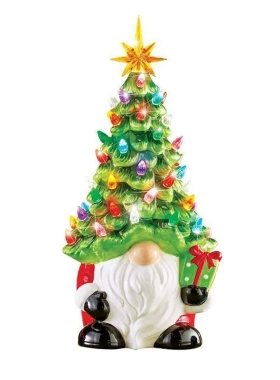 2024圣诞新款电池发光树脂侏儒彩灯陶瓷圣诞树圣诞节装饰品