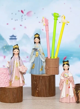颜如玉系古风美女笔筒宫庭装饰摆件学生桌面文具收纳生日礼物