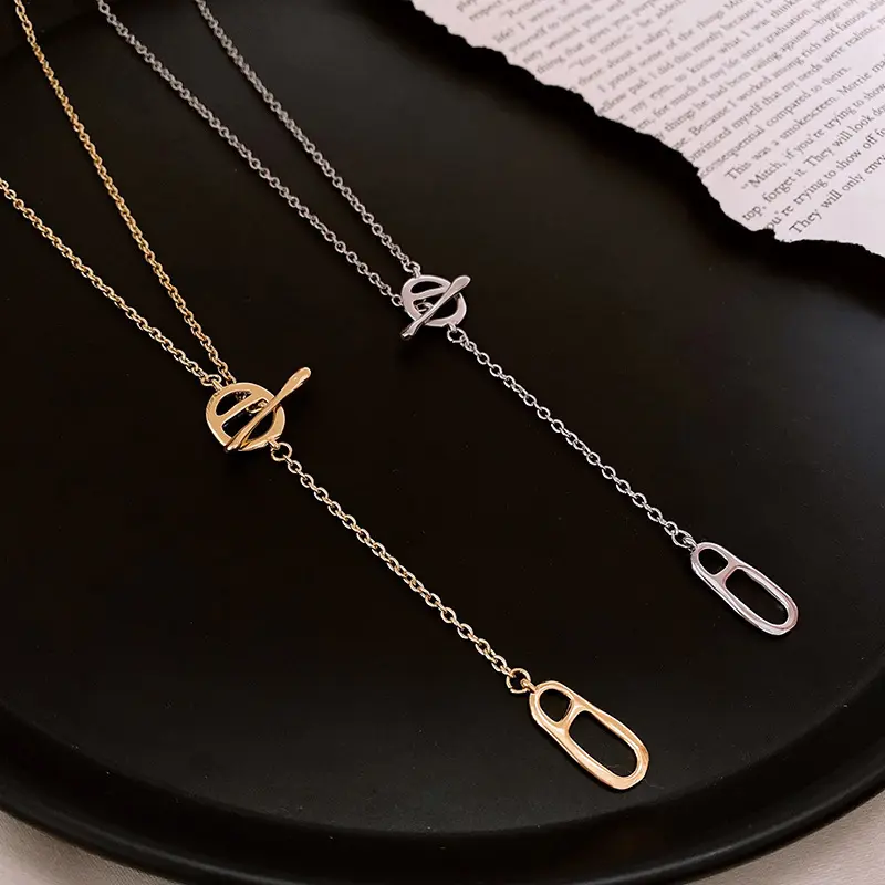 时尚潮流猪鼻子圆形几何项链长款设计感毛衣链韩系高级感项链秋冬