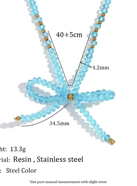 欧美时尚小众设计项坠不锈子手作蓝色切面水晶结项链女