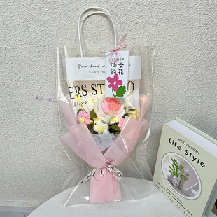 手工编织花束成品向日葵玫瑰毛线手织花束情人节教师节礼物