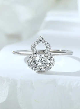 纯银福禄葫芦镂空女款葫芦戒指女小众设计微镶锆石925银戒指