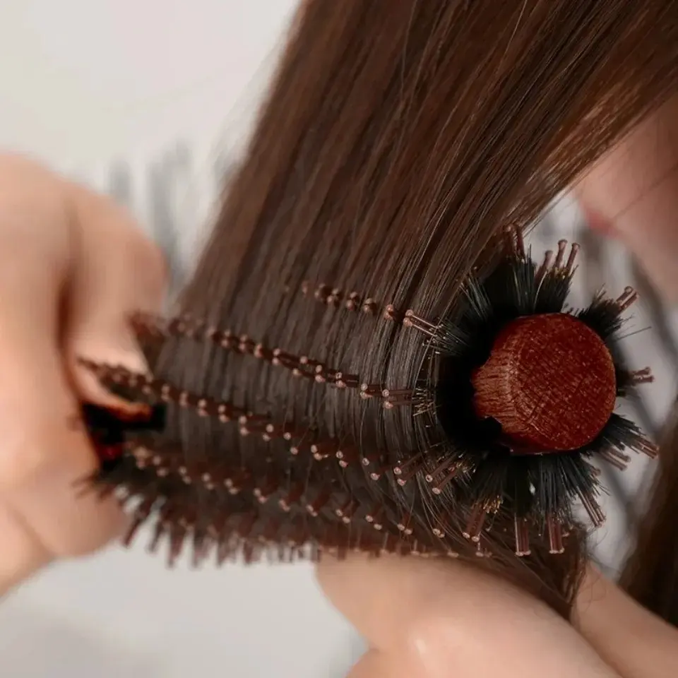 发廊木梳 内扣卷发梳美发造型猪鬃毛木梳子圆筒头梳男女 滚梳