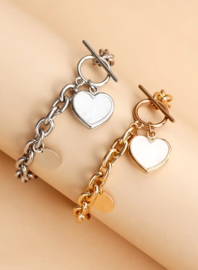 欧美饰品 几何粗铝链立体白色仿贝母手链女 ins简约个性手饰